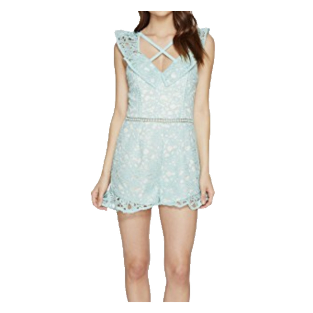 Adelyn Rae Junior's Sabina Woven Lace Romper Ruffle Size M Aquamarine